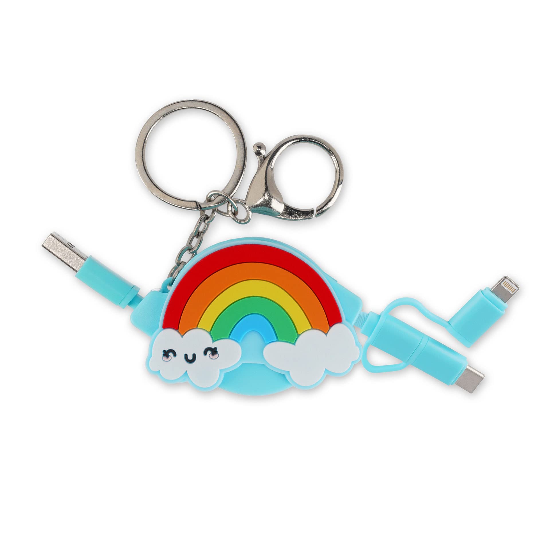 Legami - 3 in 1 Retractable USB Type C Micro USB Lightning Data Sync Charging Cable with Key Chain 1m Rainbow Theme