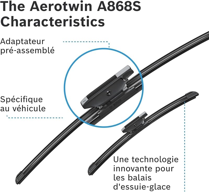 Bosch Aerotwin eA 868 S Jeu de 2 Balais d'essuie-glaces - 650 mm / 340 mm