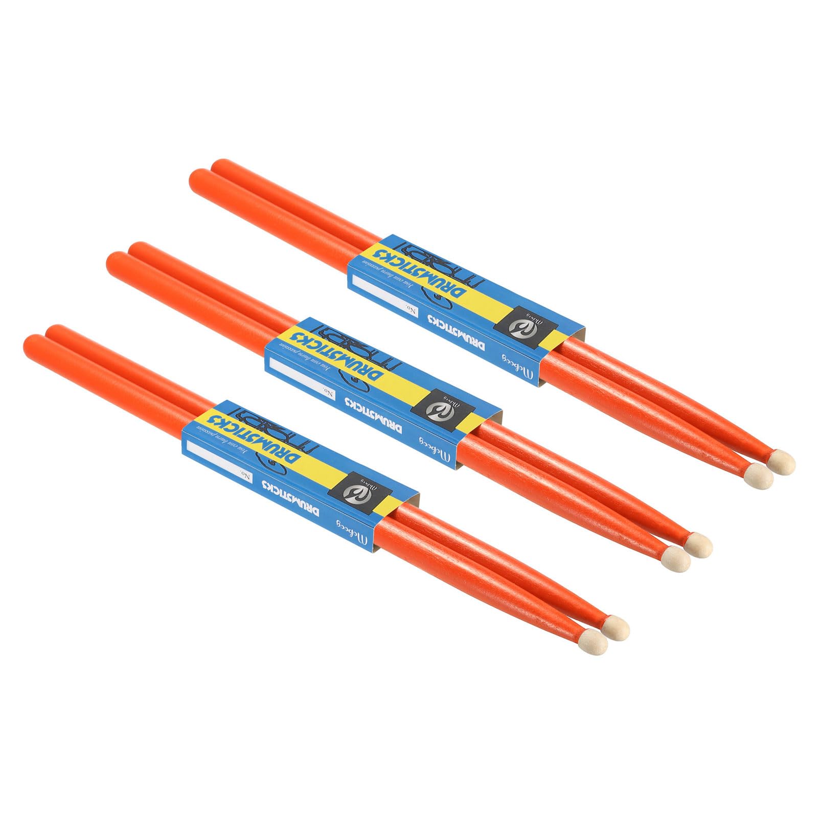 PATIKIL 3 Pair Maple Wood Drumstick Anti Slip Drum Stick 5A Orange for Drumming Musical Instrument Percussion
