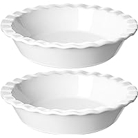 LE TAUCI Ceramic Pie Pans Plate for Baking, 9 inch Deep Dish Baking Dish, 52 ounce Bakeware for Apple Pecan Pie, Set of 2, Wh