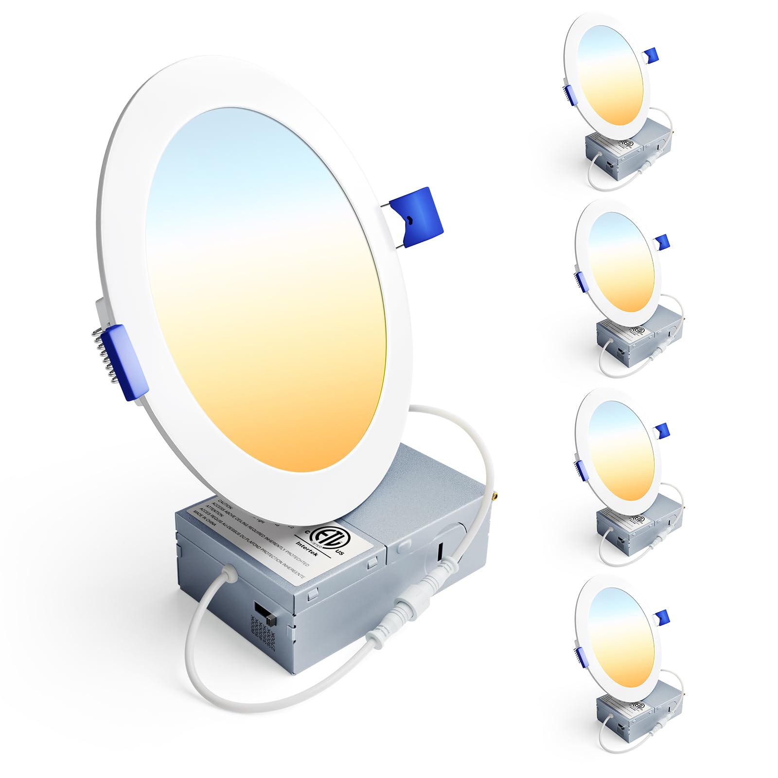Ensenior 4 Pack 6 Inch LED Recessed Ceiling Light, Dimmable, 2700K-6000K 6CCT, 1050LM 12W 120V, High Brightness Canless Wafer Downlight - ETL&FCC&IC Image Ensenior 4 Pack 6 Inch LED Recessed Ceiling Light, Dimmable, 2700K-6000K 6CCT, 1050LM 12W 120V, High Brightness Canless Wafer Downlight - ETL&FCC&IC Image