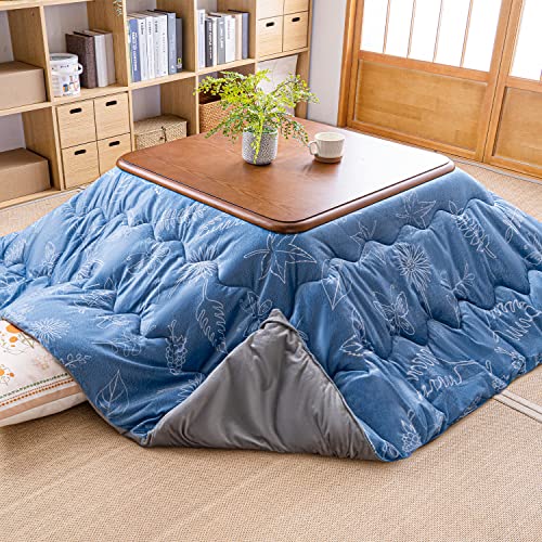 Pamyo こたつ布団 正方形 こたつ掛け布団 単品 185×185cm 中綿1.54kg 洗える こたつふとん リバーシブル 両面使える フランネル 暖かい 発熱 省スペース 保温性 静電気防止 毛抜けない 洗える ブルー&グレー