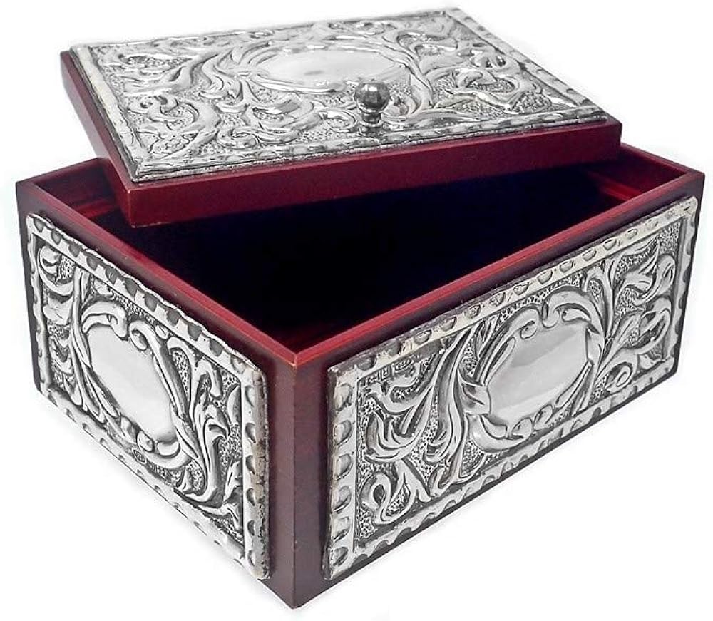 Caja joyero plata Ley 925m madera motivos hojas repujado [AB9171]: Amazon.es: Joyería