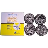 STANHOME Magic Spirals Magically Descaling the Coal - Stainless Steel Pads, Great for Cleaning Kitchen Utensils (4 Spirals)