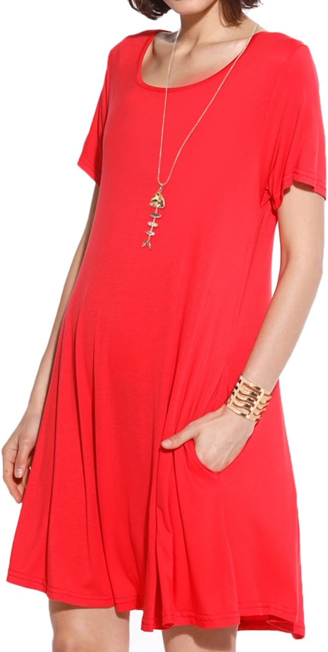 JollieLovin Women's Casual Swing Loose T-Shirt Dress Summer Short Sleeve Dresses with Pockets (Available in Plus Size)