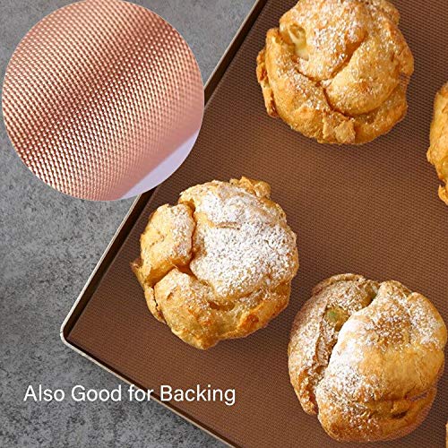 PR PeakRous Grill Mats for Outdoor Grill, 5 Packs (2 Copper Grill Mats, 3 BBQ Mesh Mats, 2 Cleaners) Heavy Duty 0.3MM Thicker Baking Mats Nonstick Reusable for Charcoal Gas Electric Grill