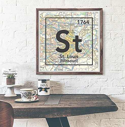 St. Louis Missouri St Vintage Periodic Chart Map Art Print, Unframed, Vintage Atlas Road Map Home & Wall Decor, All Sizes