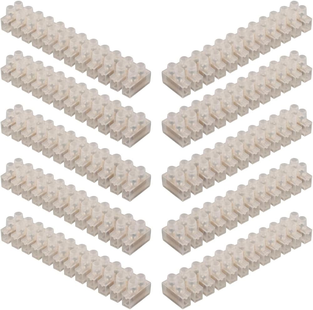 GTSE 10 Pack 12 Way 3 Amp Electrical Connector Block 93mm White