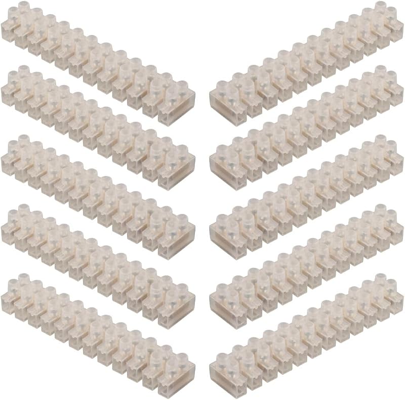 GTSE 10 Pack 12 Way 3 Amp Electrical Connector Block 93mm White