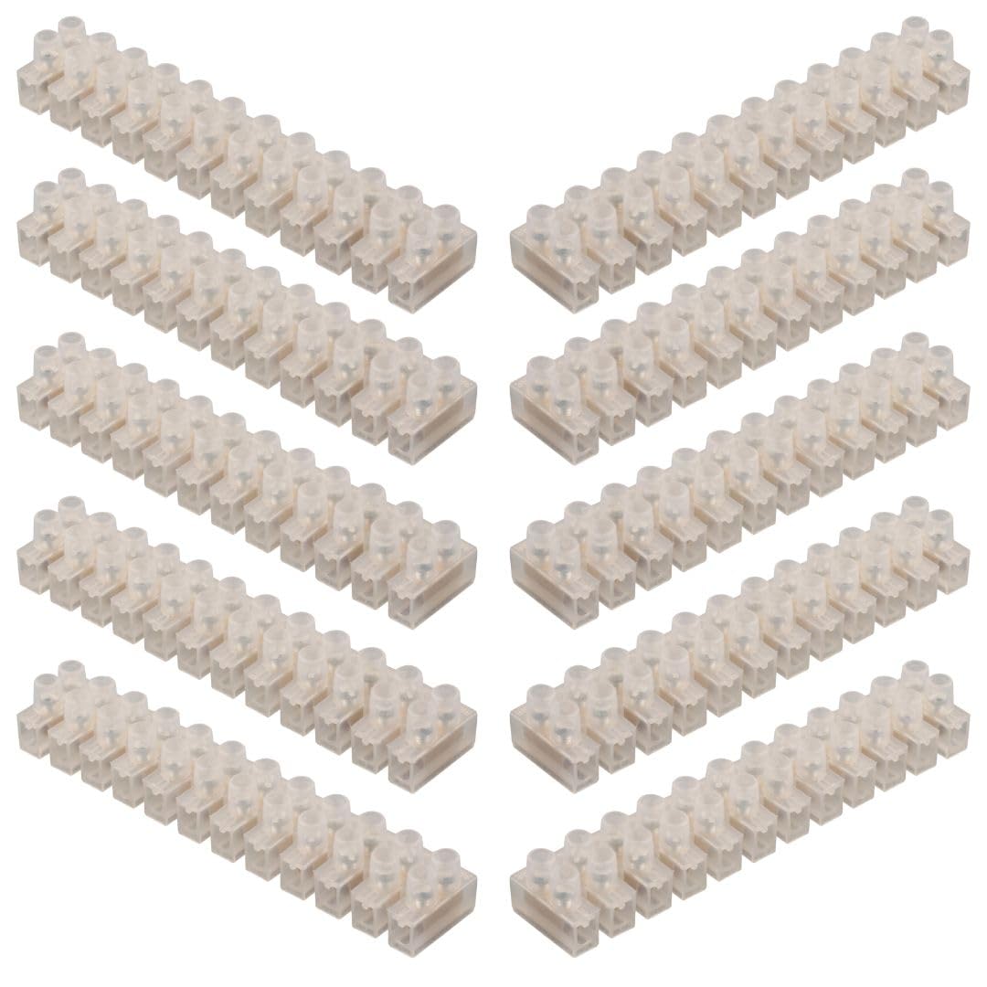 GTSE 10 Pack of 12 Way 3 Amp Electrical Connector Block, 93mm Length, White Terminal Block Electrical Connector Strips — image 1