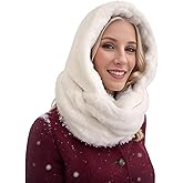 FHQHTH Women's Faux Fur Snood Hat Infinity Scarf Winter Balaclava Hood Neck Warmer Faux Fur Beanie