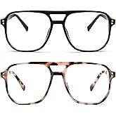 FEISEDY 2Pack Blue Light Blocking Glasses Fake Nerd Clear Square Computer Lightweight Pilot Glasses Frame Oversized B2866
