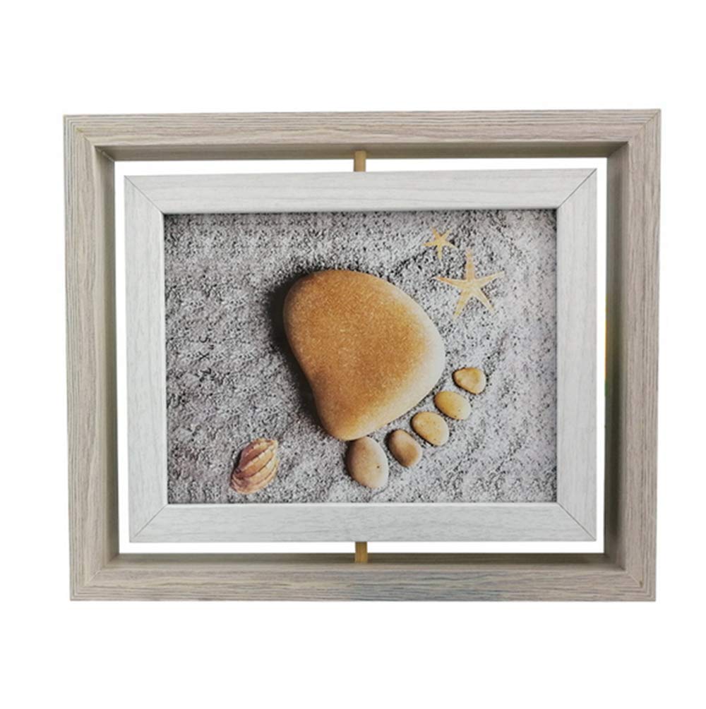 Leoyoubei Vintage Feel Rotating Photo Frame,Horizontal Display 5x7 inch-Double-Sided Display Photo Frame With Glass Front for Wedding Family Love Baby Birth Memorial Frame Light Grey