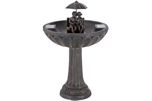 Smart Solar 20326R01 Umbrella Series Solar Fountain, Boy and Girl Reading on a Bench, Aged Bronze Finish, Utilizes Smart Solar Dual Solar Panel Technology