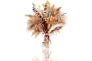 Fall Dried Flower Bouquet with Pampas Grass, Orange Bunny Tails, Lavender & Red Eucalyptus Boho Fall Decor for Home, Vase, Po
