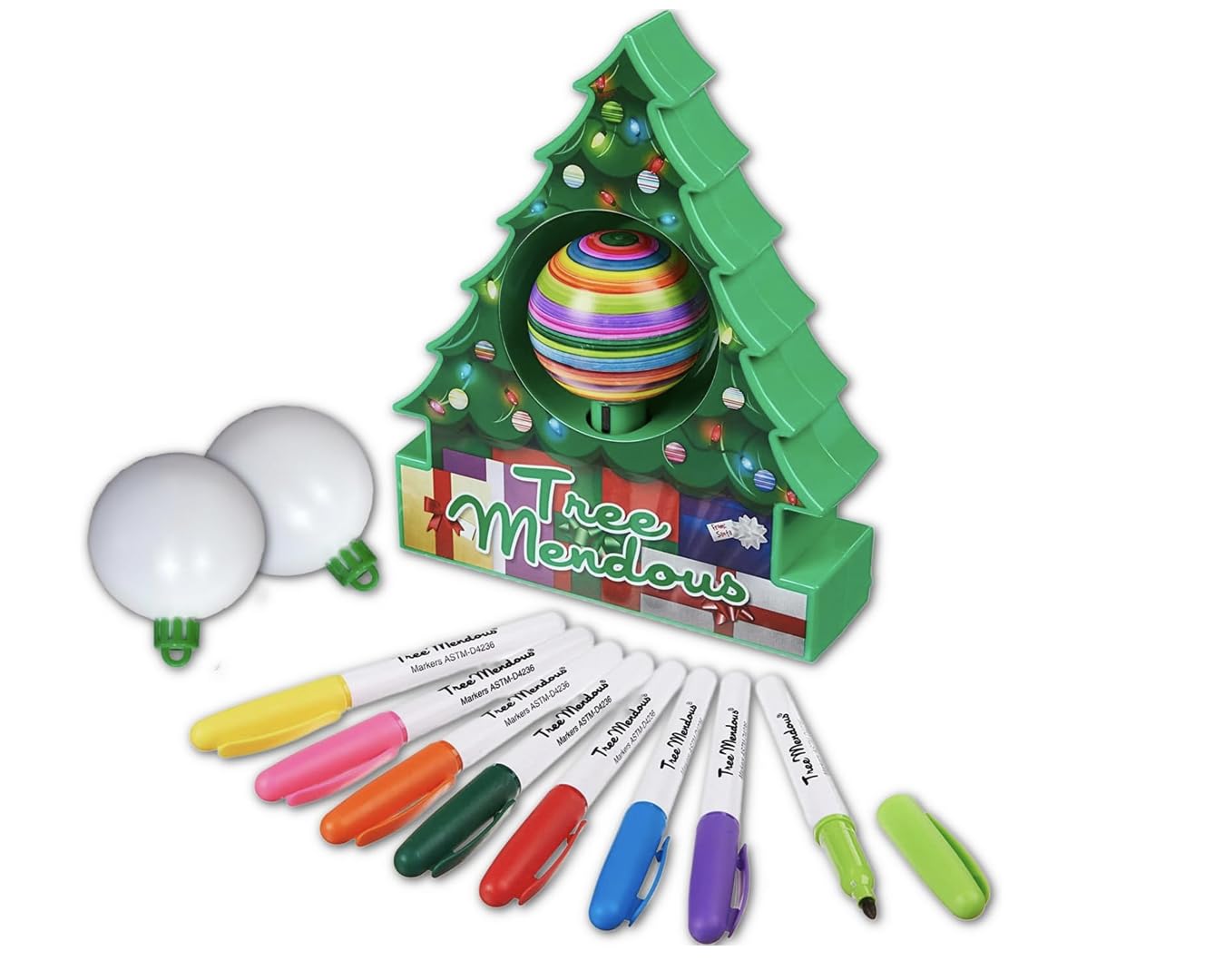 Zing ZingChristmas Tree Decorating Kit - Includes Christmas Tree DIY Ornament Decorating Spinner Arts and Crafts Kit and 8 Colorful Quick Drying Markers [Cap Colors May Vary]