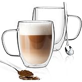 FULGNU Double Walled Glass Coffee Mugs, 18oz Glass Coffee Cup Set of 2, Double Insulated Coffee Mugs for Espresso, Cappuccino, Latte, Tea Bag, Hot Beverages