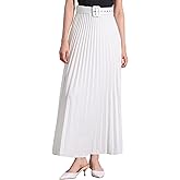 Allegra K Long Pleated Skirt for Women's Elastic High Waist with Belt Swing A-line Work Maxi Skirt