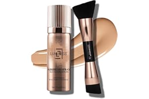 LUMINESS Silk Airbrush Spray Foundation 2-PC Kit - Foundation & Dual-Sided Angled Makeup Brush - Buildable Coverage, Anti-Aging Formula, Humidity Resistant, Hydrates & Moisturizes, Light Medium