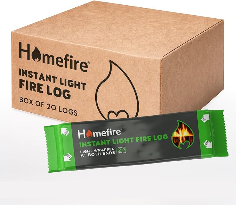 Homefire Natural Instant Light Fire Logs Smokeless Odourless Pack of 20 for