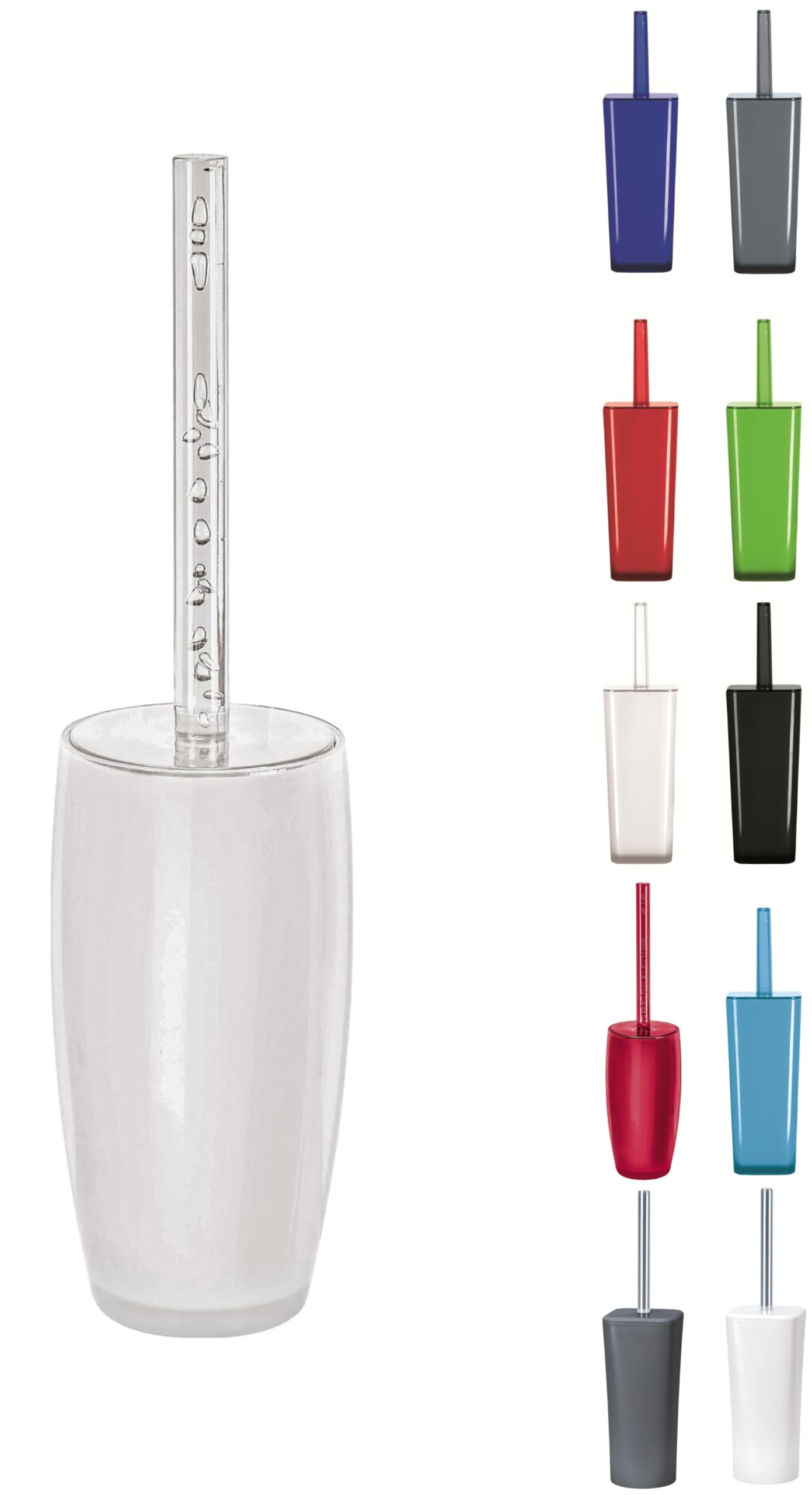 KW "Easy" Enlcosed Plastic Toilet Brush and Holder (Round Clear/White)