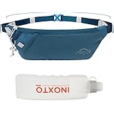 INOXTO Slim Running Belt Fanny Pack for Women and Men Sports Waist Bag Pack with 300ml Water Bottle for Running Walking Cycling Hiking Reflective Running Pouch Belt for All Phones (Black) (Dack Blue)