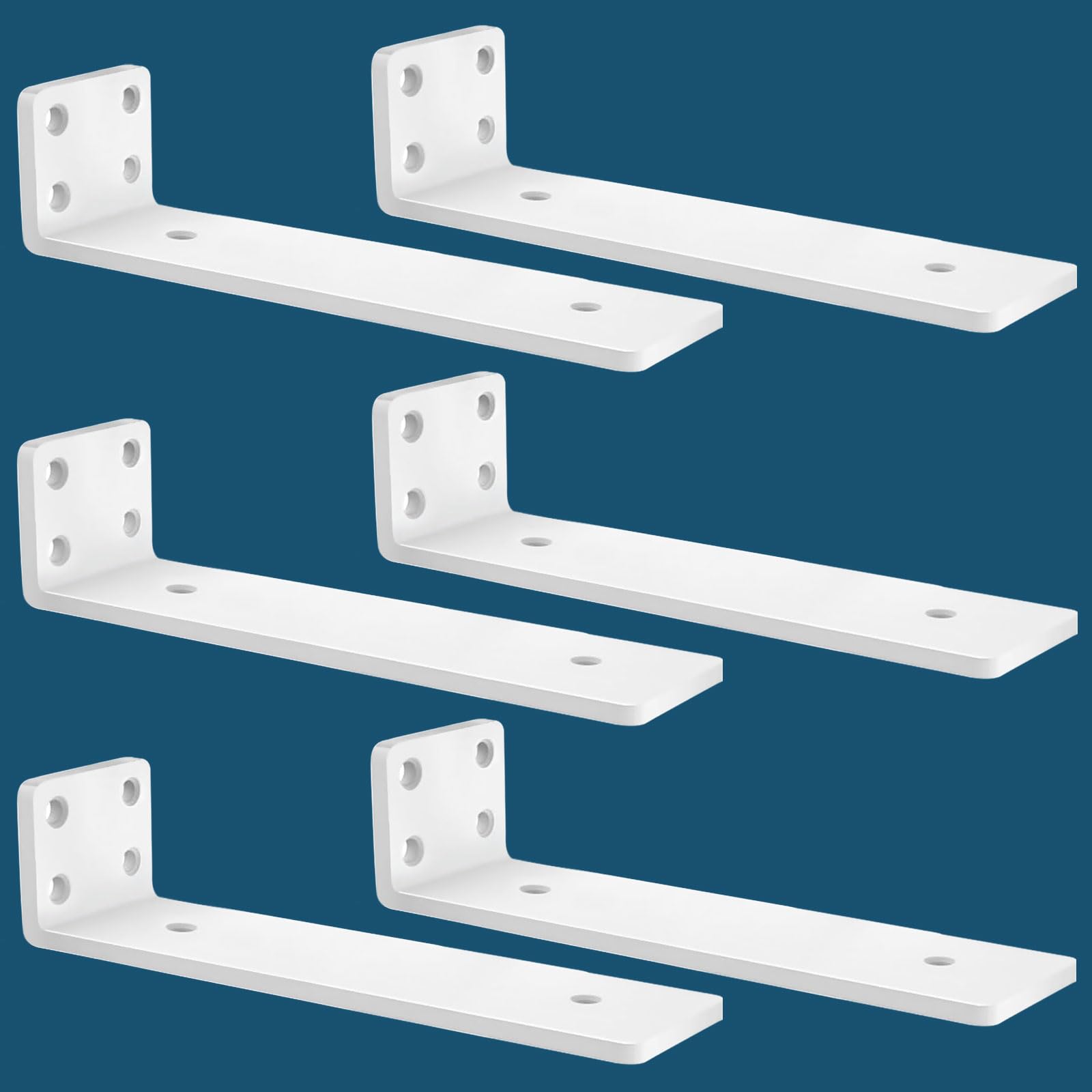 Photo 1 of MLOQI 6 Pack Floating Shelf Bracket Heavy Duty, Hidden Shelf Brackets 5mm Thick L Brackets for Shelves up to 50 KG (White 25cm)