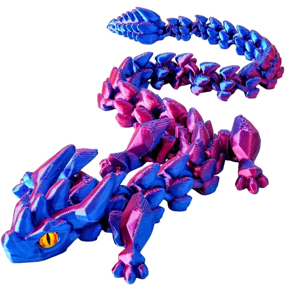 3D Printed Dragon Toys, 24 inches 3d Printed Dragon Large, Bendable and Flexible Big Fidget, Articulated Serpent Figure for Home Office Decor, Desk Toys Birthday Gifts (Laser Purple)