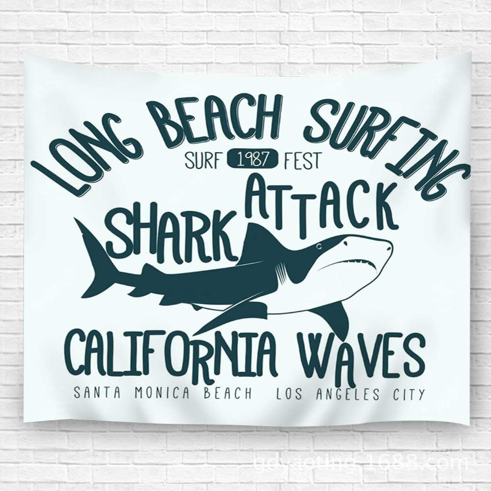 YILINGER Tapestry Wall Art Surfing Shark Attack Long Beach Surfing Stamp California Hanging Wall Decoration Blanket 59.1"(H) X90.5(W)