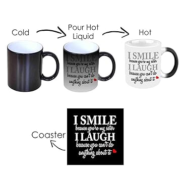 Giftsmate Birthday Bhaidooj Gifts for Sister Funny Teasing I Smile I Laugh Magic Mug for Sister