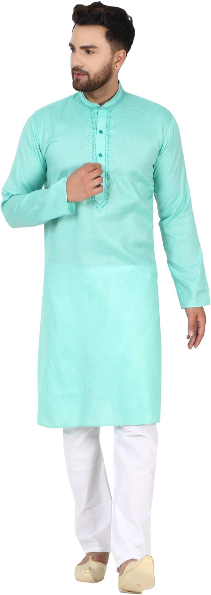 Men's Tunic Cotton Kurta Pajama Set Casual Indian Suit Dress Set