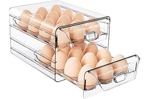 HIYOHIYO Clear 24 Egg Holder for Fridge, Large Egg Organizer for Refrigerator, Stackable Egg Storage Trays for Countertop, Eg