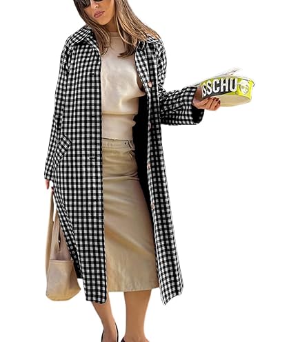ジャケット・アウター dipromaJieda PLAID TRENCH COAT Amazon.com: SOMTHRON Women's Plaid Trench Coat Oversize Double