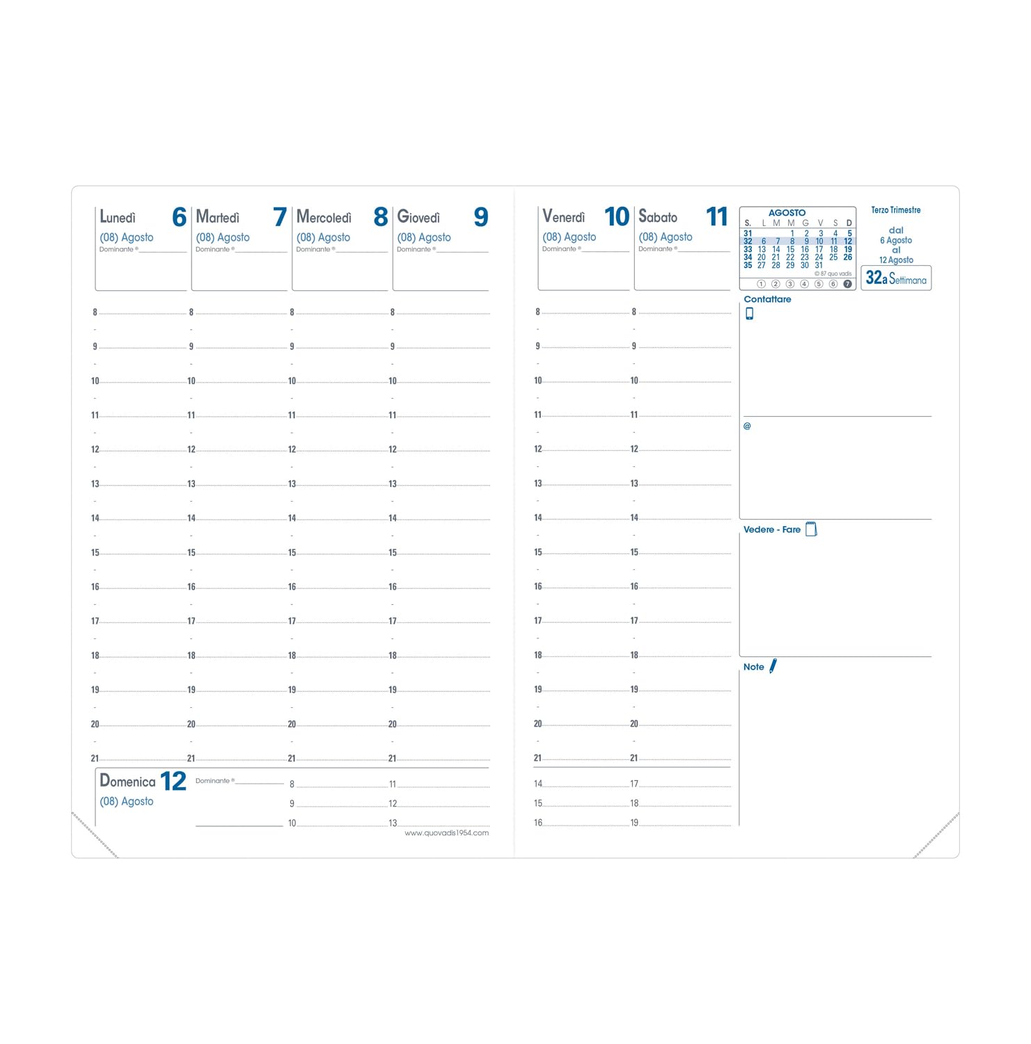 Quo Vadis 028006Q School Planner Year 2020-2021 UNIVERSITAIRE IT Agenda 10x15 Weekly 12 Months mid-August-mid-August
