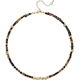 BYIA Brown Beaded Necklace for Women Boho Tiger Eye Necklace Natural Gemstone Choker Square Beads Jewelry Gift
