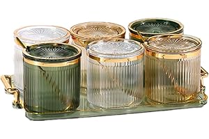 NAN WIND Acrylic Condiment Spice Jars,Condiment Spice Box With Lids and Spoons and Tray,Clear Plastic Condiment Canisters,Seasoning Box 6 Pack,Seasoning Box Set for Kitchen to Storage Salt,Paprika,Sugar