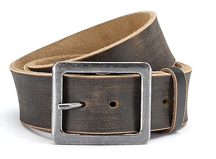 GIL-Design Herren Ledergürtel Breiter Herren-Gürtel in 4,5cm Breite Büffelleder-Gürtel - markanter Jeansgürtel grau/schwarz | Robuste Schnalle im Used Look