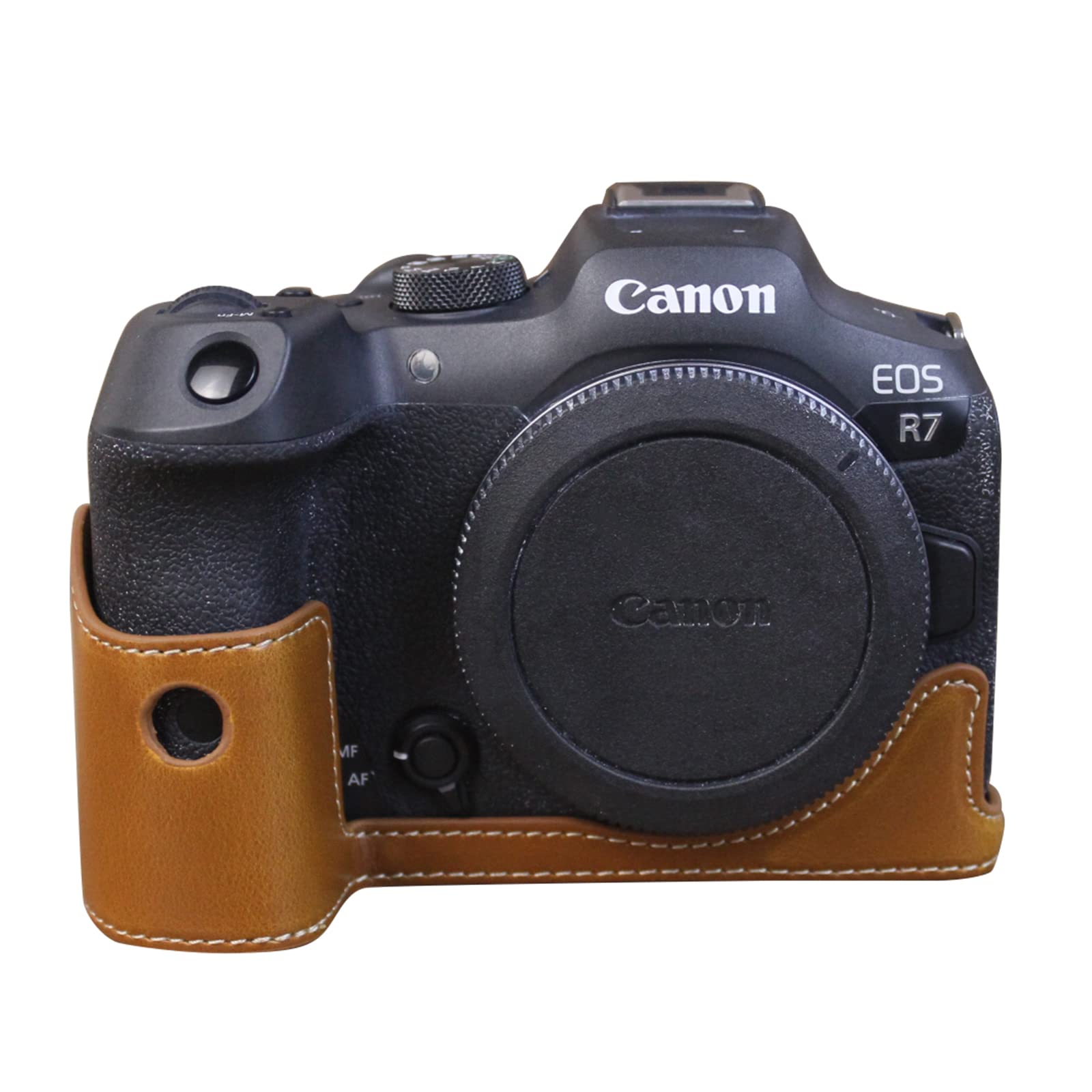 Rieibi EOS R7 Case - Quality PU Leather Half Case for Canon EOS R7 Digital Camera - Grip Case for Canon EOSR7 - Brown