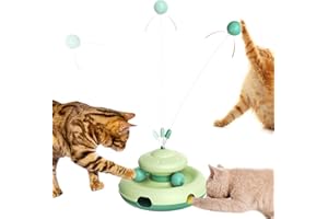 zaabaazina Zaabaaziba Interactive Cat Toys, Track Balls Kitten Toy for Indoor, High-Elasticity Cat Teaser Wand Cat Feather Toy, Perfect Toy for Multi-Cat Households for All Cat Breeds Green