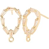 Beebeecraft 1 Box 10Pcs 18K Gold Plated Earring Findings Teardrop Shape Cubic Zirconia Stud Earrings with 1mm Loop for DIY Earring Jewelry Making