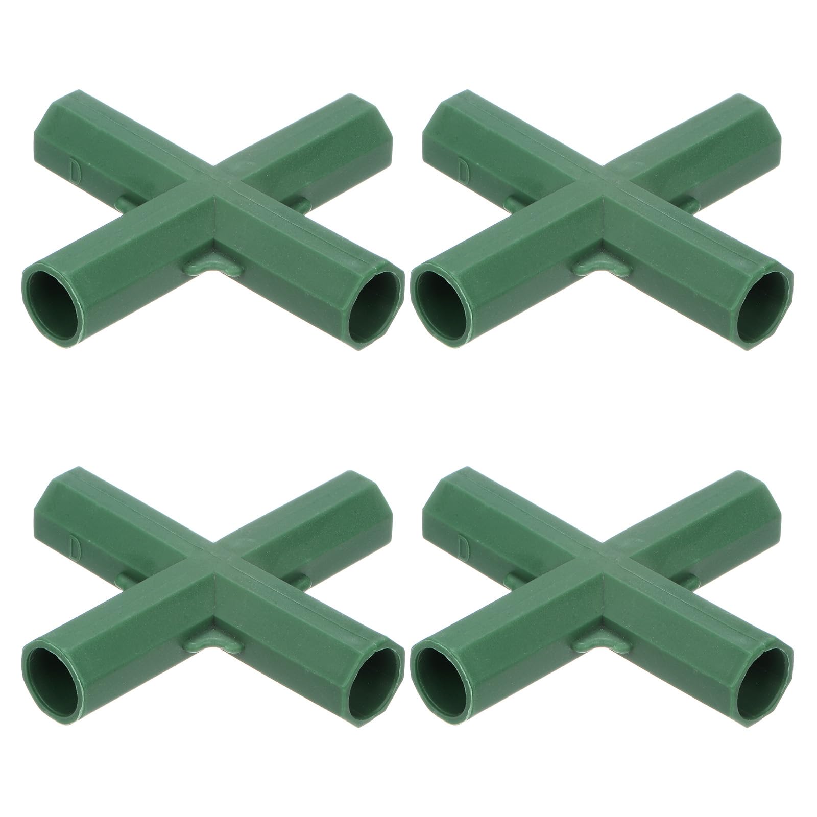 M METERXITY 4 Pcs 16mm Greenhouse Frame Building Connectors, 4 Way Flat Pipe Fitting for Grape Trellis/Sunscreen Shed/Gardening Plant Stakes, Greenhouse Accessories [Green]