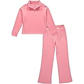 RBX Girls Active Flare Pants Set - 2 Soft Plush Flare Sweatpants and Pullover Quarter Zip Up Sweatshirt for Girls (7-12)