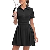 Soneven Women Polo Golf Tennis Dress Built in Shorts Short Sleeve Workout Athletic Pleated Dresses with Pockets