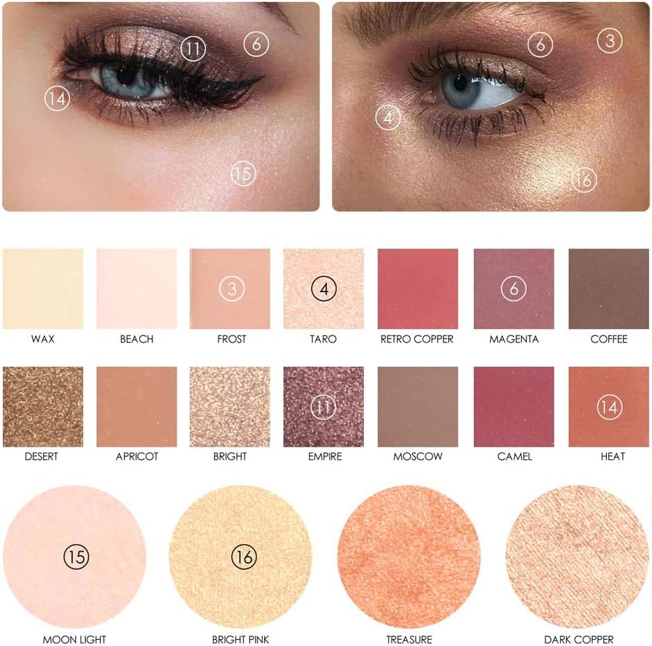 Eye Shadow Palettes, Shimmer 18 Pigmented Eyeshadow Pallets, Focallure Glitter Gold Matte Makeup Colorful Eyeshadow Palette