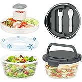 Reeple Salad Container for Lunch, Bento Lunch Box 58-oz with 4 Compartments Tray and Ice Pack, Leak-Proof Salad Bowl with Lid for Adults, BPA-Free Lunch Box for Meal Prep & Food Storage(Grey)