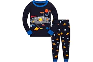 POPSHION Little Boy Space Pajama Set 100% Cotton Dinosaur Sleepwear Long Sleeve Pjs 3-7T