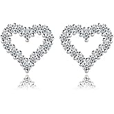 14K Gold Plated Cubic Zirconia Heart Hollow Earrings for Women,Dainty Small Heart Earrings Minimalist Jewelry Gifts