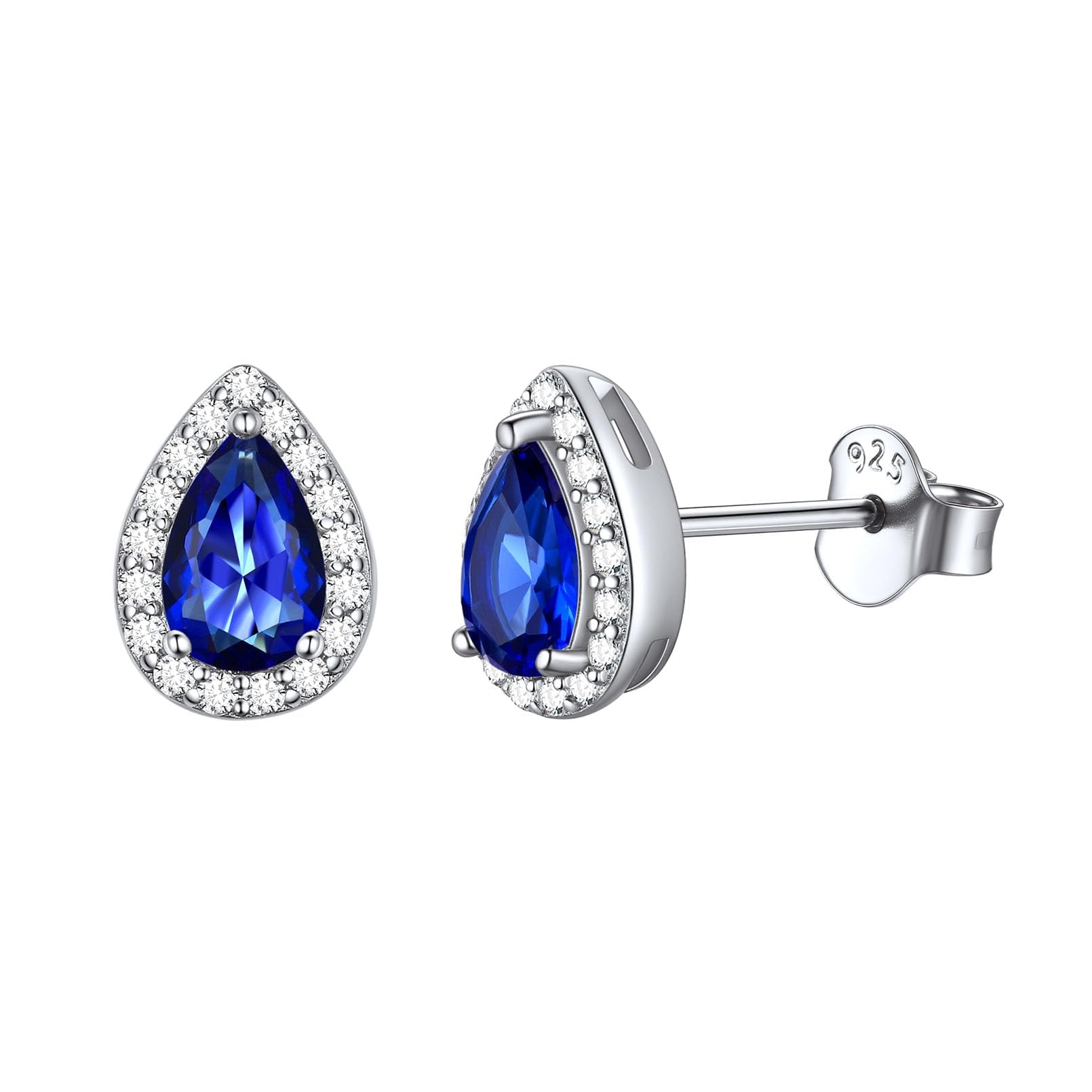 ChicSilver Silver Earring Stud for Women 925 Silver Blue Sapphire Earrings Teardrop Shaped September Earring for Mom