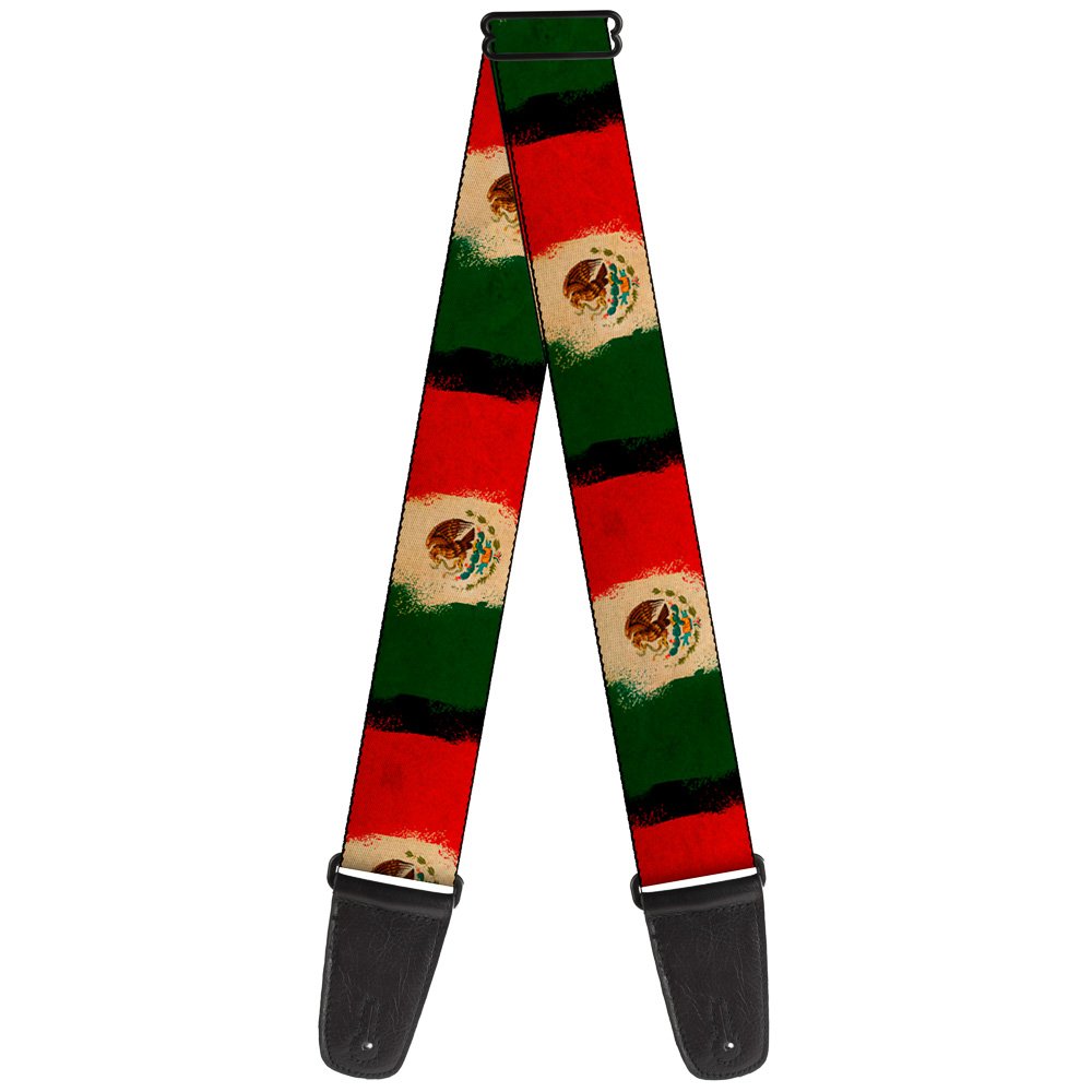 Buckle-Down Guitar Strap Mexico Flag Distressed Painting 2 Inches Wide