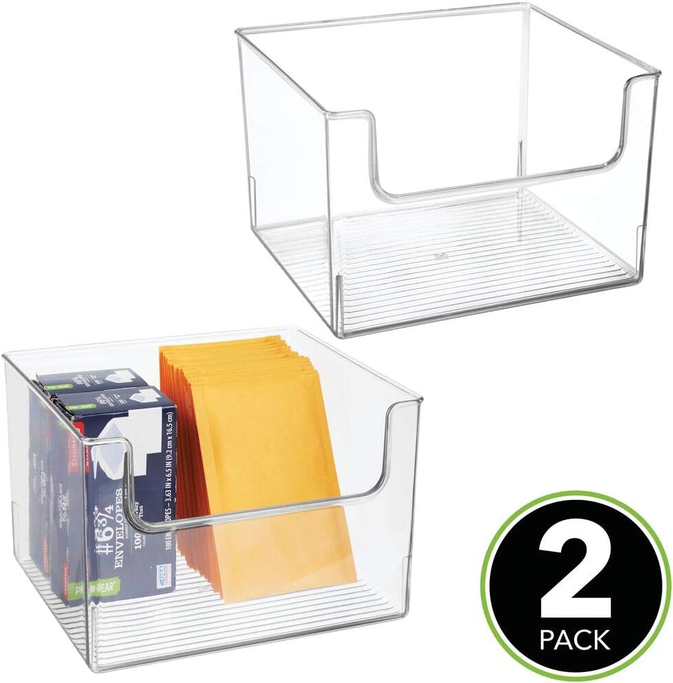 clear open front storage bins